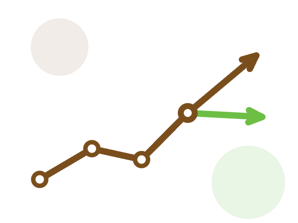 Illustration of a rising line branching into two growth paths
